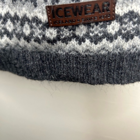 Icewear Fair Isle Icelandic Nordic gray white wool button up cardigan size Large - Picture 3 of 5